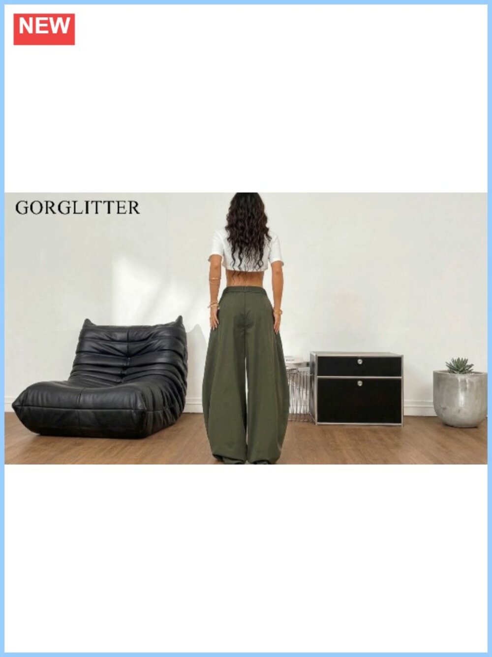 GORGLITTER Women's Barrel Pleated Oversized Wide Leg Cargo Pants - Picture 5 of 5